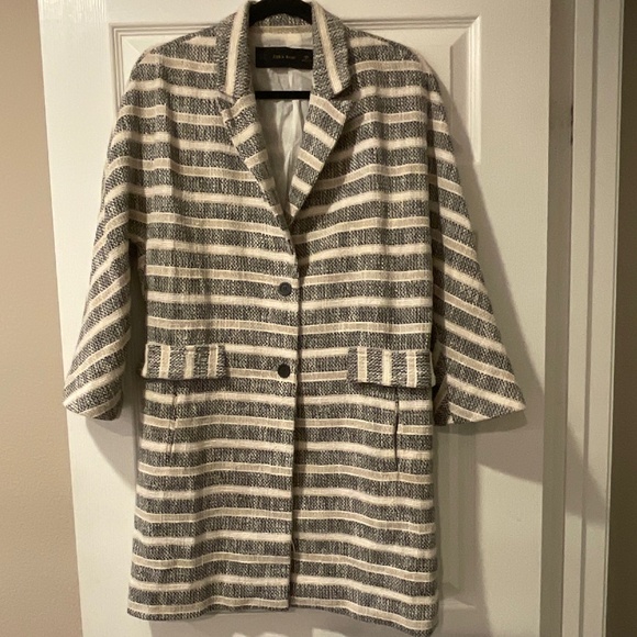 Zara Basic Trench Coat Striped Knit Lightweight With Pockets 3/4 Sleeves Small - Picture 1 of 15